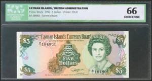 CAYMAN ISLANDS. 5 Dollars. 1991. (Pick: ... 