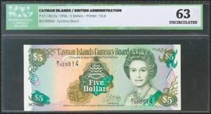 CAYMAN ISLANDS. 5 Dollars. 1996. (Pick: 17). ... 
