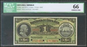 COSTA RICA. 1 Colón. 1917. Specimen 00000. ... 