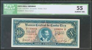 COSTA RICA. 10 Colones. 9  September 1964. ... 