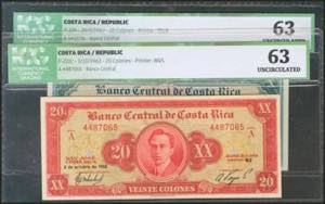 COSTA RICA. Set of 2 banknotes of 10 and  20 ... 