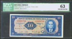 COSTA RICA. 10 Colones. 30 June 1970. (Pick: ... 