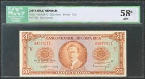 COSTA RICA. 20 Colones. 30 June 1970. (Pick: ... 