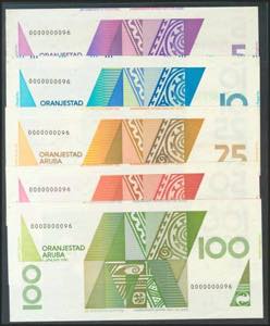 ARUBA. Set of 5 banknotes, all with the same ... 