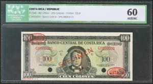 COSTA RICA. 100 Colones. 1966. Specimen. ... 