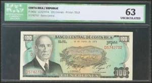 COSTA RICA. 100 Colones. 12 June 1974. ... 