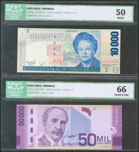 COSTA RICA. Set of 2 banknotes of 10000 and ... 