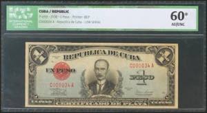 CUBA. 1 Peso. 1938. Low serial. ... 