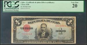 CUBA. 1 Peso. 1938. Certificado de ... 