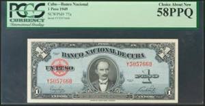 CUBA. 1 Peso. 1949. (Pick: 77a). ... 