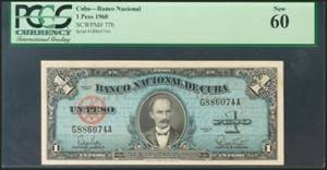 CUBA. 1 Peso. 1960. (Pick: 77b). PCGS60.