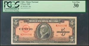 CUBA. 5 Pesos. 1949. (Pick: 78a). PCGS30.