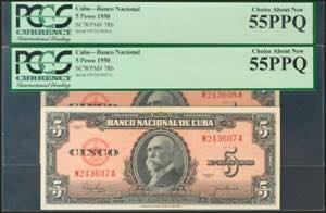 CUBA. Set of 2 banknotes of 5 Pesos. 1950. ... 