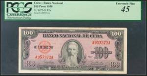 CUBA. 100 Pesos. 1950. (Pick: 82a). PCGS45.