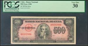 CUBA. 500 Pesos. 1950. (Pick: 83a). PCGS30.