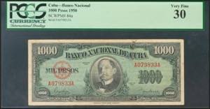 CUBA. 1000 Pesos. 1950. (Pick: 84a). PCGS30.