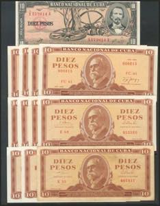 CUBA. Set of 16 banknotes of 10 Pesos, ... 