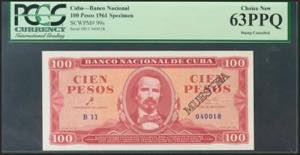 CUBA. 100 Pesos. 1961. Specimen. (Pick: ... 