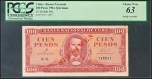 CUBA. 100 Pesos. 1961. Specimen. (Pick: ... 