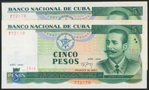 CUBA. Set of 2 banknotes of 5 Pesos. 1991. ... 