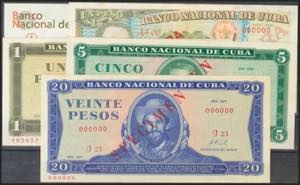 CUBA. Set of 5 banknotes of 1 Peso (2), 1 ... 