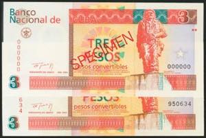 CUBA. Set of 2 banknotes of 3 Pesos ... 