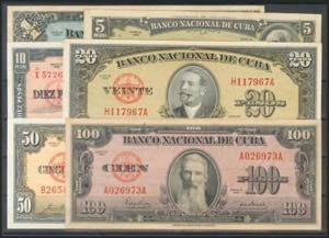 CUBA. Set of 6 banknotes of 1, 5, 10, 20, 50 ... 
