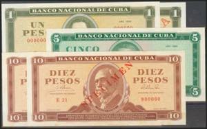 CUBA. Set of 5 banknotes of 1, 5 and 10 ... 