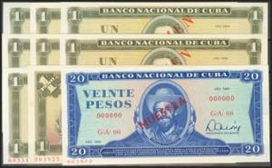 CUBA. Set of 22 banknotes of 1, 5 and 20 ... 