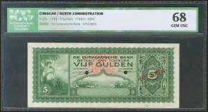 CURAÇAO. 5 Gulden. 1943. Specimen. (Pick: ... 