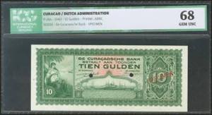 CURAÇAO. 10 Gulden. 1943. Specimen. (Pick: ... 