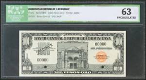 DOMINICAN REPUBLIC. 1000 Pesos Oro. 1947. ... 