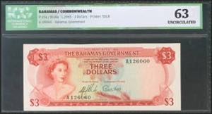 BAHAMAS. 3 Dollars. 1965. (Pick: 19a). ICG63.