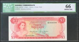 BAHAMAS. 3 Dollars. 1968. (Pick: 28a). ICG66.