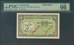 GUADELOUPE. 25 Francs. 1942. Specimen. ... 