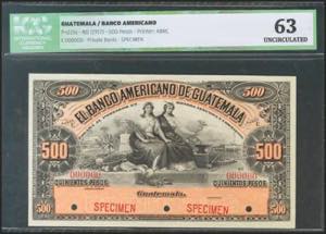 GUATEMALA. BANCO AMERICANO. 500 Pesos. 1917. ... 