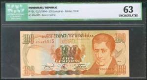 HONDURAS. 100 Lempiras. 12 May 1994. (Pick: ... 