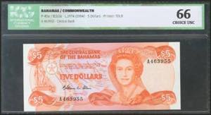 BAHAMAS. 5 Dollars. 1974. (Pick: 45a). ICG66.