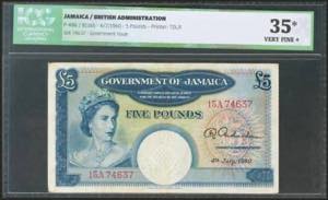 JAMAICA. 5 Pounds. 4 July 1960. (Pick: 48b). ... 