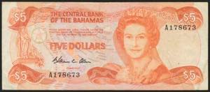 BAHAMAS. 5 Dollars. 1968. (Pick: 45a). Fine.