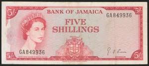JAMAICA. 5 Shillings. 1960. (Pick: 49). Fine.