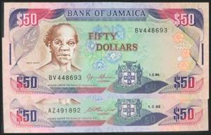 JAMAICA. Set of two banknotes of 50 Dollars. ... 