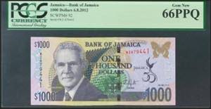 JAMAICA. 1000 Dollars. 6 August 2012. (Pick: ... 