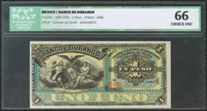 MEXICO. BANCO DE DURANGO. 1 Peso. 1891-1901. ... 