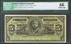 MEXICO. BANCO DE TAMAULIPAS. 5 Pesos. ... 