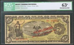 MEXICO. GOBIERNO PROVISIONAL. 5 Pesos. 17 ... 