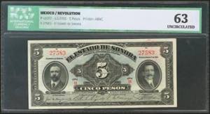 MEXICO. REVOLUTION. 5 Pesos. 1 January 1915. ... 