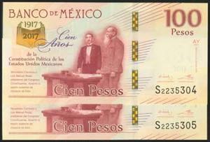 MEXICO. Set of 2 banknotes of 100 Pesos. ... 