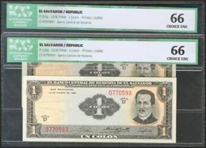 EL SALVADOR. Set of 2 banknotes of 1 Colón. ... 