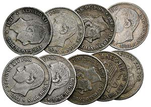 ALFONSO XII (1874-1885). Lote de 9 monedas ... 